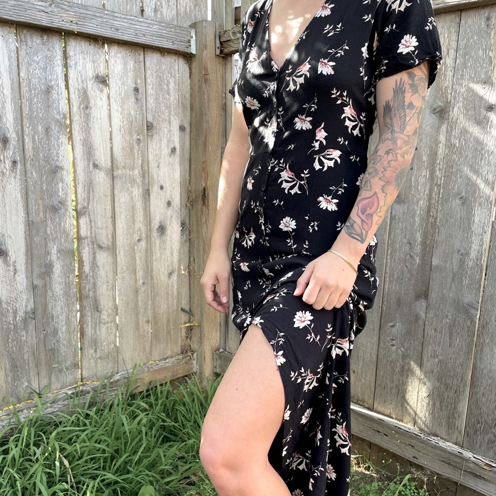 Black Floral ButtonDown Dress